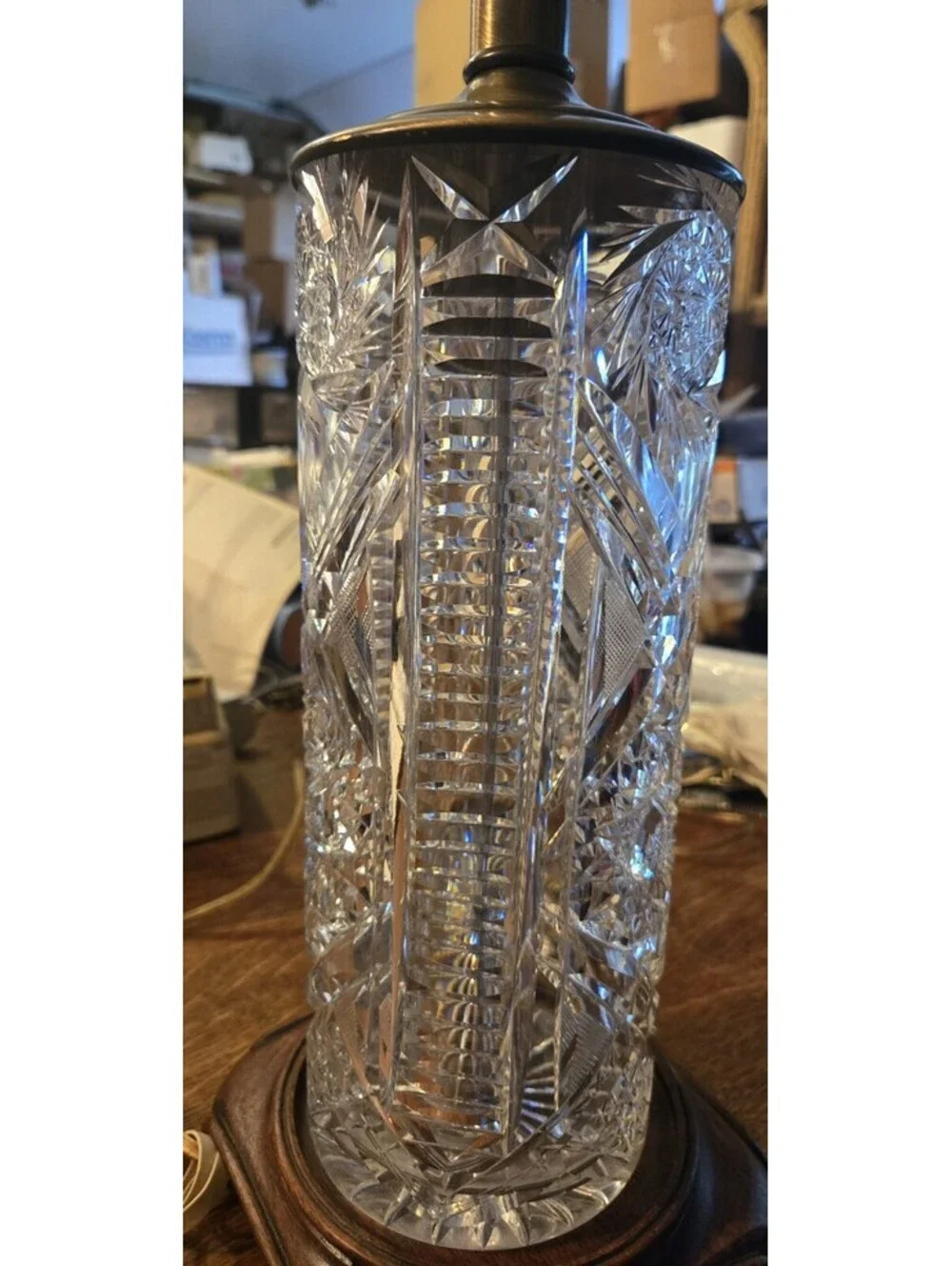 Vintage Pressed Glass Crystal? Cylinder Table Lamp. 22
